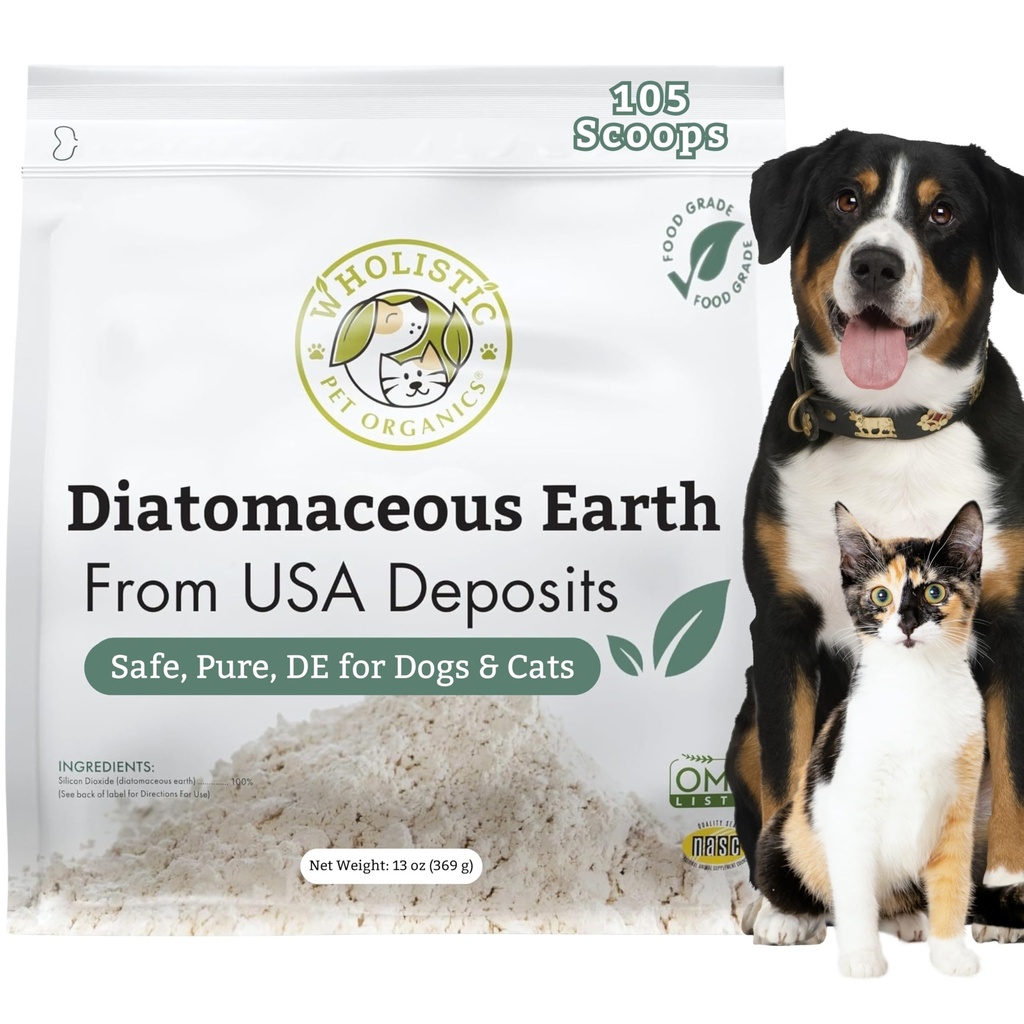 Wholistic Organics Pet Diatomic Earth - Βαθμός τροφίμων για σκύλους & γάτες - 13 Oz - Multi Use Powder - Pet Safe Μη Χημικά Γλυκό νερό πηγάζει Silica Υποστηρίζει Γενική Υγεία - Φρέσκο Κατασκευάζεται στις ΗΠΑ