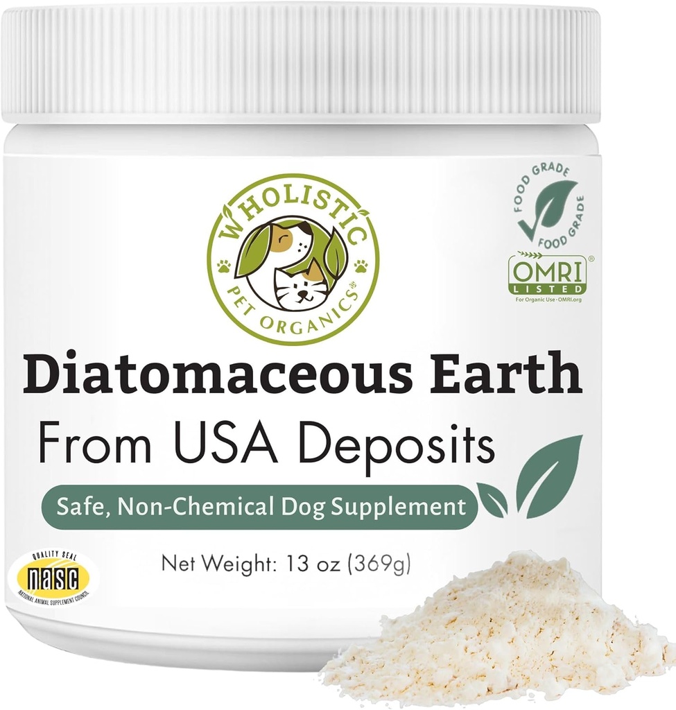 Wholistic Organics Pet Diatomic Earth - Βαθμός τροφίμων για σκύλους & γάτες - 13 Oz - Multi Use Powder - Pet Safe Μη Χημικά Γλυκό νερό πηγάζει Silica Υποστηρίζει Γενική Υγεία - Φρέσκο Κατασκευάζεται στις ΗΠΑ