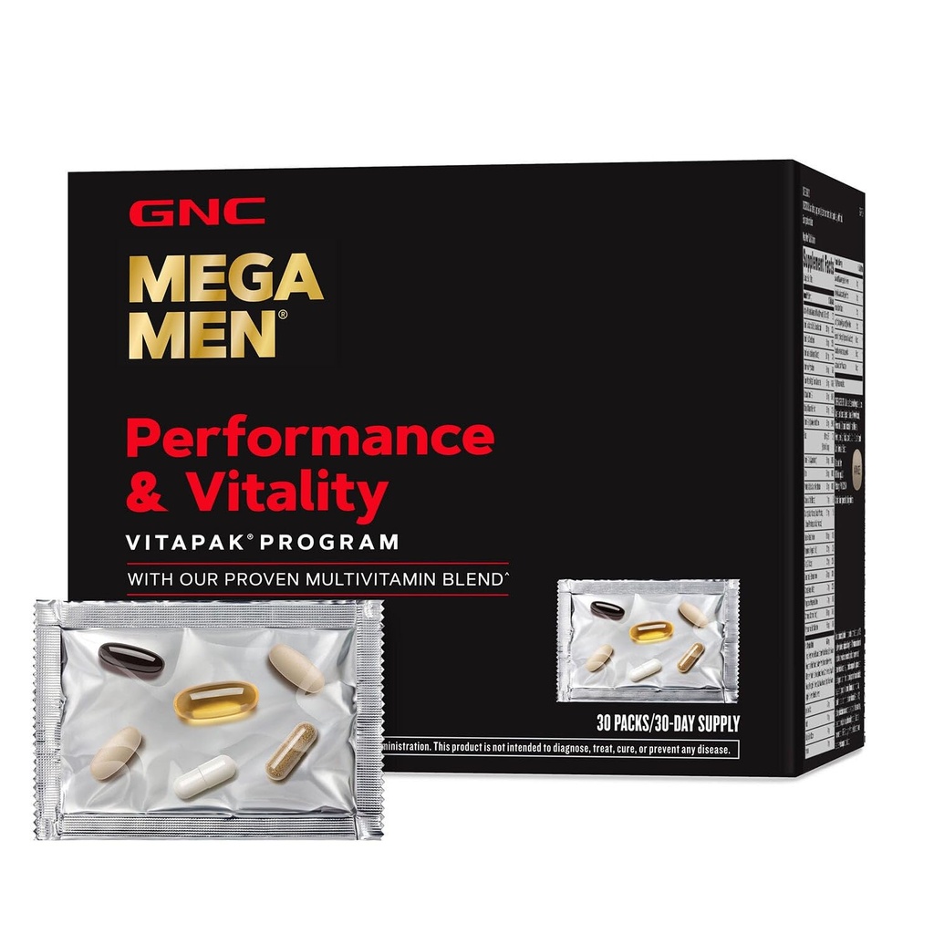 GNC Mega Men Performance and Vitality Vitapak Program, Convenient Complete Nutrition, 5 Προϊόντα σε 1 πακέτο, Κυκλοφορία, Ροή αίματος, Prostate Health, Σεξουαλική λειτουργία, Horny Goat Weed, 30 συσκευασίες