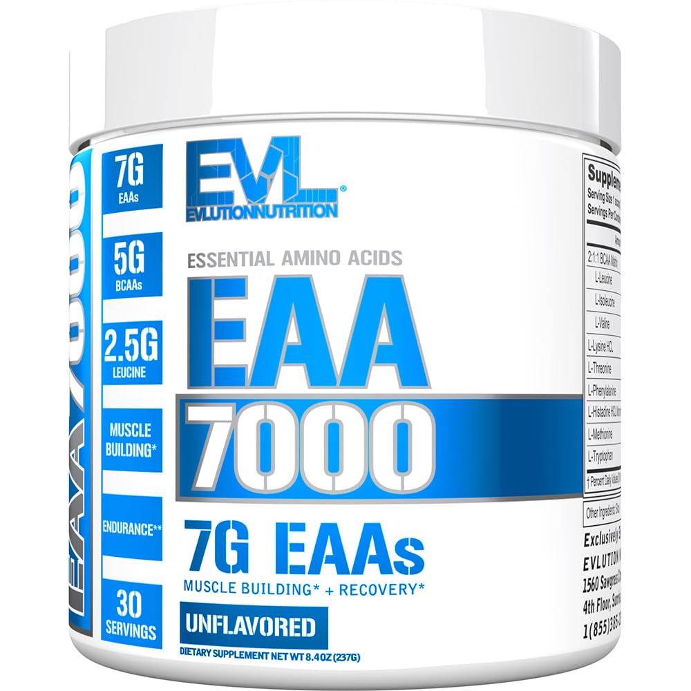 Evlution EAAs Amino Acids Powder - EAA Essential Amino Acids Pre & Post Workout Powder for Muscle Building Endurance and Recovery Support with 7g per Serving Plus 5g BCAAs (Unflavored, 30 Servings)