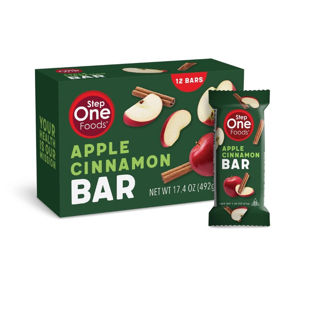 Step One Foods Apple Cinnamon Bars, Heart Healthy Snack Plant Sterols, Omega 3's and Dietary Fiber Gluten Free, Non-GMO, Vegan, Fruit and Nut Granola Bars (12 Pack)