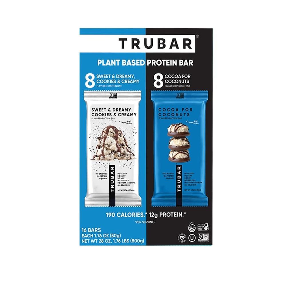 TRUBARs Vegan Protein Bar Cocoa For Coconuts and Cookies and Creamy 16 ct