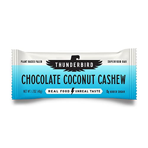 Thunderbird Bars Energy Snack, Gluten-Free with Protein, Healthy Real Food, Vegan Paleo Non-GMO, No Added Sugar, Chocolate Coconut Cashew (6 Count, 1.7 oz. Bars)