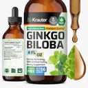 BIO KRAUTER® Ginkgo Biloba for Brain Support - Pure Vegan Ginkgo Biloba Supplement 670 mg - Supports Calm, Focus & Memory - Alcohol & Sugar Free, 4 Fl.Oz 56-Day Supply, Liquid Drops for Brain Health