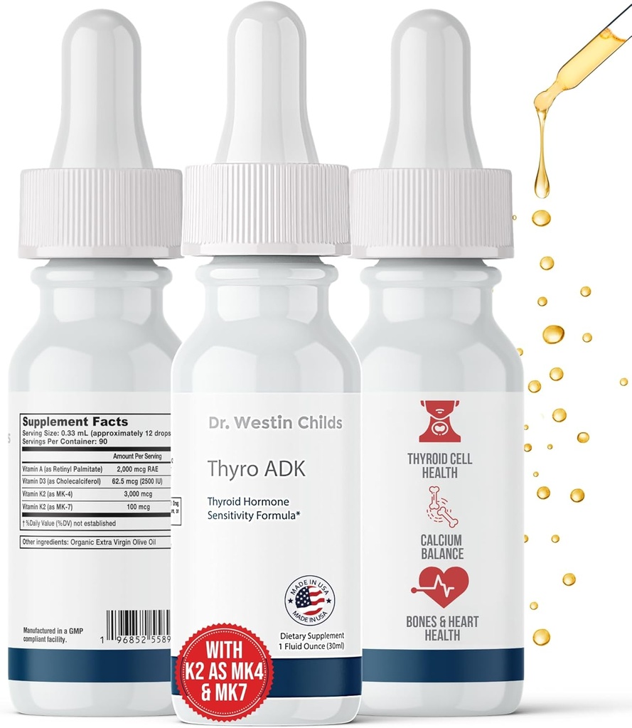 Dr. Westin Childs Thyro ADK - Thyroid Hormone Sensitivity Formula με βιταμίνη Α, D, K2 (ως MK4) σε Βιολογική βάση έξτρα Παρθένου Ελαιόλαδου, 90 εξυπηρετήσεις