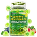 LILICARE Organic Spirulina + Black Seed Oil Gummies, Easier to Take Than Spirulina Powder/Capsules/Tablets, Grab-and-Go Superfood, Iron, B12, Sulforaphane + ALA for Daily Antioxidant, Cleanse, Immune