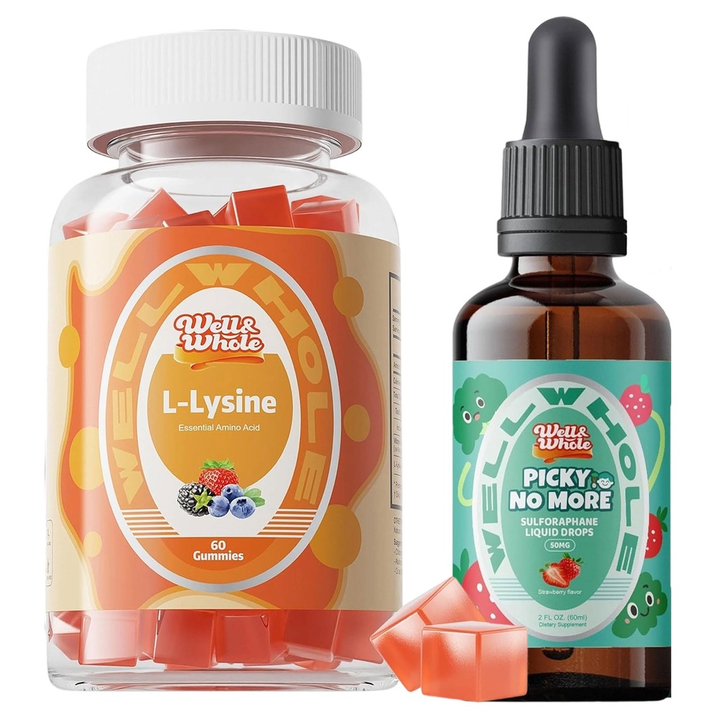 Well&Whole L-Lysine Gummies 1000mg and Sulforaphane Supplement from Broccoli Sprouts for Kids