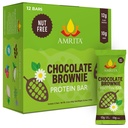 Amrita Nut Free Chocolate Brownie Vegan Protein Bars (12 Count) | 12g Plant-Based Protein Bar | Peanut Free, Gluten Free, and Dairy Free | Low Sugar, High Fiber, Healthy School-Safe Snacks