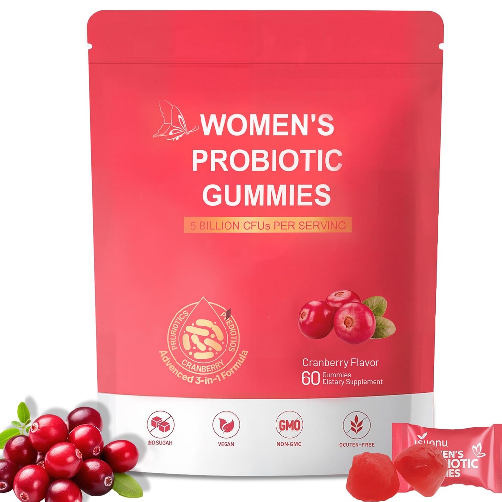 Vaginal Women Probiotic, Feminine Balance pH Gummies for Healthy Odor, Yeast Balance & Flora + Vitamin C for Immune Support -Cranberry Probiotics
