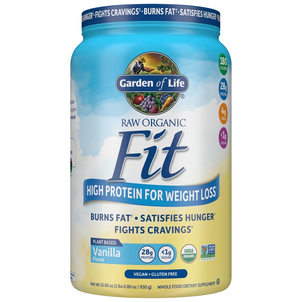 Garden of Life Raw Organic Fit Vanilla Flavor Vegan Protein Powder – 28g Plant Based Powder for Weight Management, Raw Protein, Probiotics & Fiber, Non-GMO, Gluten-Free, Vegan, 20 Servings