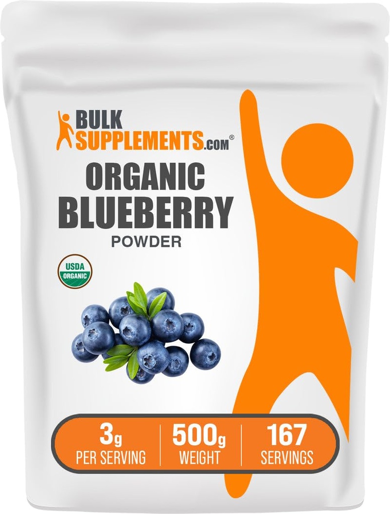 BulkSupplements.com Βιολογική σκόνη βατόμουρου - Αντιοξειδωτική υποστήριξη, Bluberry συμπλήρωμα - Vegan & Gluten Free, 3g ανά υπηρεσία, 500g (1.1 lbs) (πακέτο από 1)
