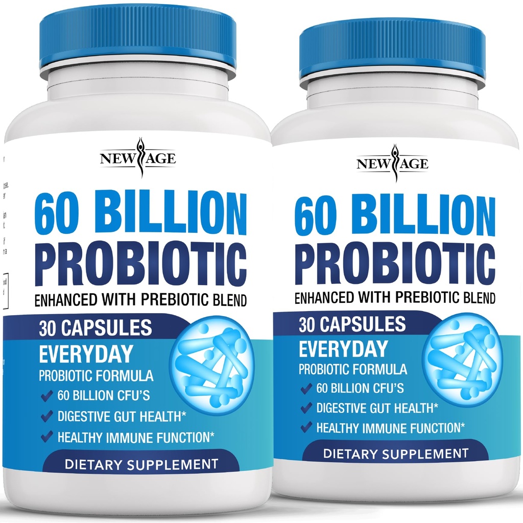Probiotics 60 Billion CFU with Prebiotic Formula - Probiotics for Women and Men and Adults, 100% Natural Digestive Enzymes, Shelf Stable Probiotic Supplement Prebiotic