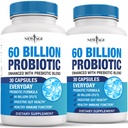 Probiotics 60 Billion CFU with Prebiotic Formula - Probiotics for Women and Men and Adults, 100% Natural Digestive Enzymes, Shelf Stable Probiotic Supplement Prebiotic