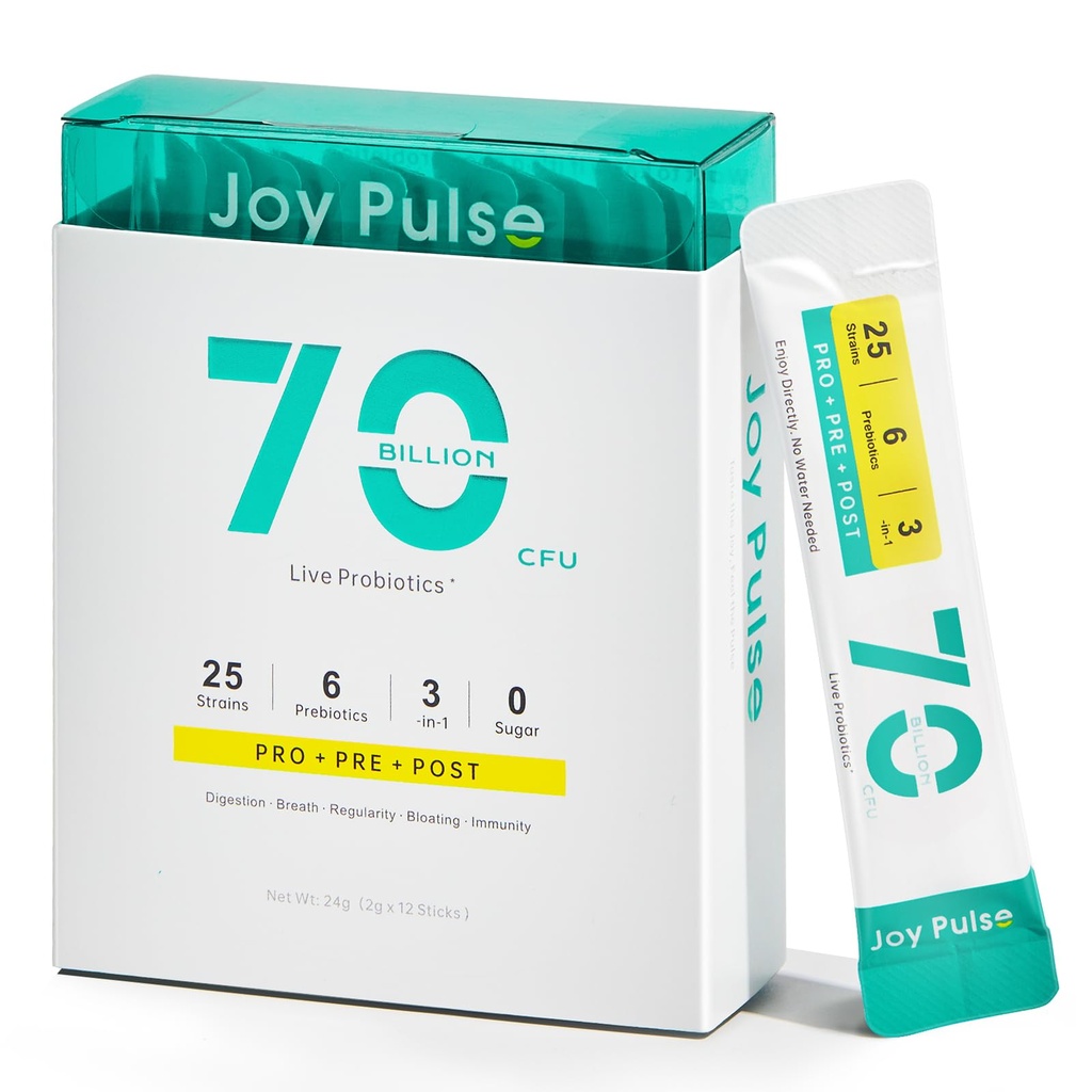 3-in-1 Probiotic Powder for Women & Men - 70 Billion CFU, 25 Patented Strains, Prebiotics & Postbiotics - Dry-Eat Direct, No Water Needed - Digestive & Immune Support, Tasty Orange