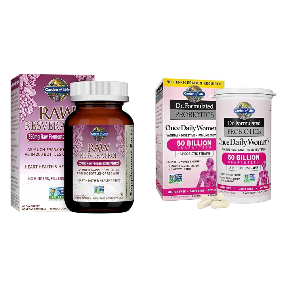 Garden of Life Heart Resveratrol Supplement - Raw Whole Food Antioxidant Formula for Heart Health & Dr. Formulated Women's Probiotics Once Daily, 16 Strains, 50 Billion, 30 Count