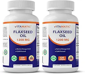 Vitamatic 2 Pack Flaxseed Oil 1200mg 120 από Cold Pressed Flax Seed - 675 mg ALA Omega 3 Λιπαρά Οξέα για τη βελτίωση της υγείας της καρδιάς