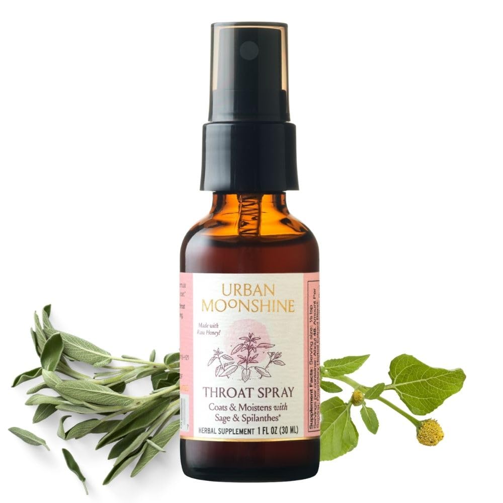 Urban Moonshine Throat Spray | Organic Herbal First Aid Supplement with Sage, Spilanthes and Raw Honey | Fast-Acting | Soothes, Coats & Moistens | 1 FL OZ (Pack of 1)