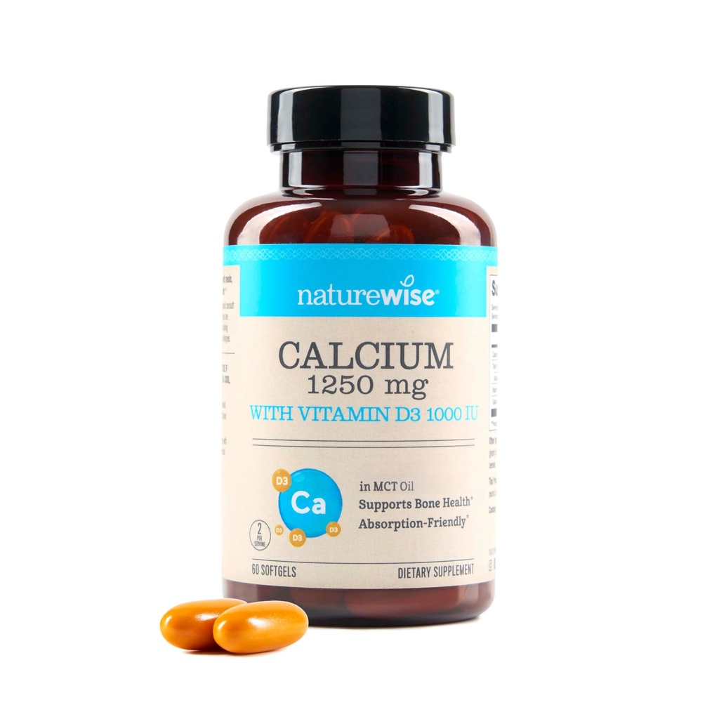 NatureWise High-Purity, All-Natural Calcium 1250mg + Βιταμίνη D3 1000IU + Βιολογικό MCT Λάδι καρύδας - Εγκυμοσύνη Ασφαλές + Μη-GMO - Απορρόφηση Φιλικό, Γλουτένη Χωρίς - 60 Softgels[30-Day Supply]