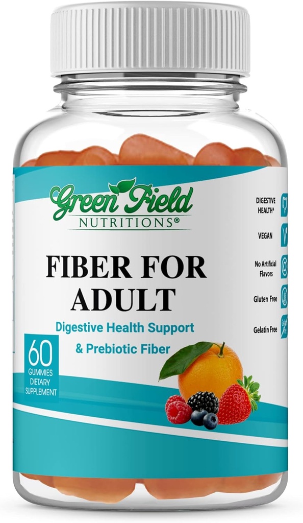 Greenfield Διατροφές: Halal Fiber Gummies για Ενηλίκους από Προβιοτικό Διαλυτό Chicory για υποστήριξη Digestive & Gut, Ανοσολογική Υποστήριξη, Μη-GMO, Χωρίς Ζελατίνη, Χωρίς Γλουτένη 60 Counts, Χαλικές Βιταμίνες