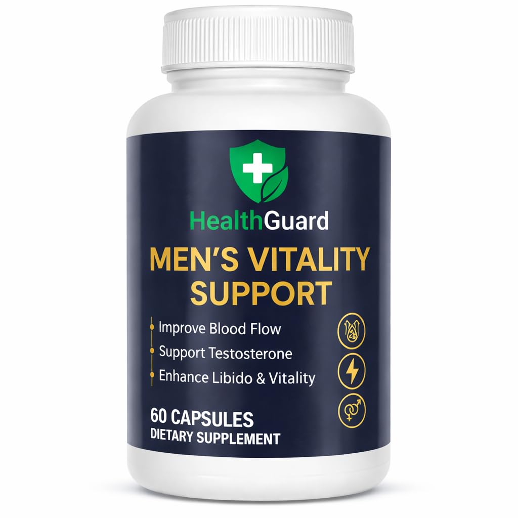HealthGuard Men’s Vitality Support – Horny Goat Weed, Maca, Fenugreek & L-Arginine – Natural Performance Support Supplement – 60 Capsules