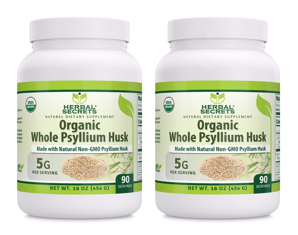 Herbal Secrets Whole Psyllium Husk Powder Supplement | 5 Grams per Serving | Non-GMO | Gluten-Free | Made in USA (16 Oz, Pack of 2)