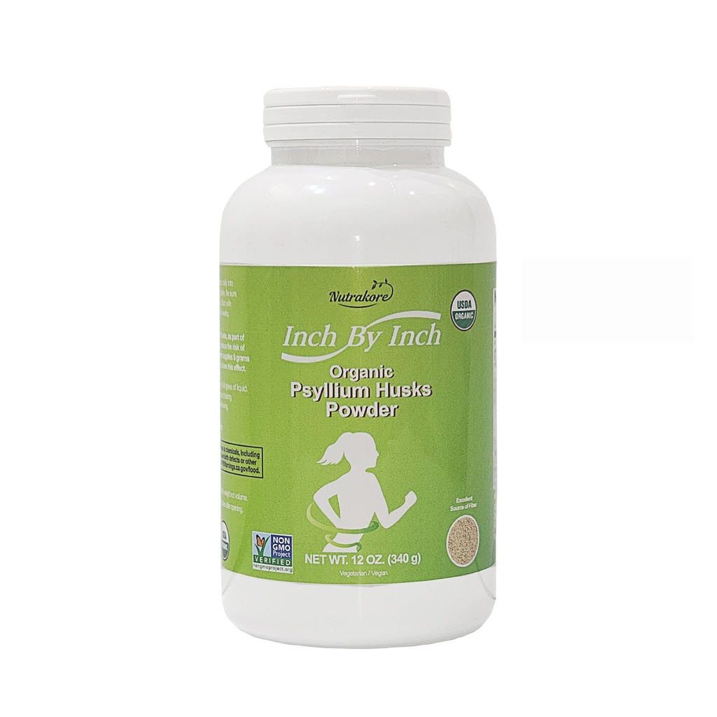 Inch by Inch Organic Psyllium Husk Powder – USDA Organic, Non-GMO, Gluten-Free Fiber Supplement, 12 oz