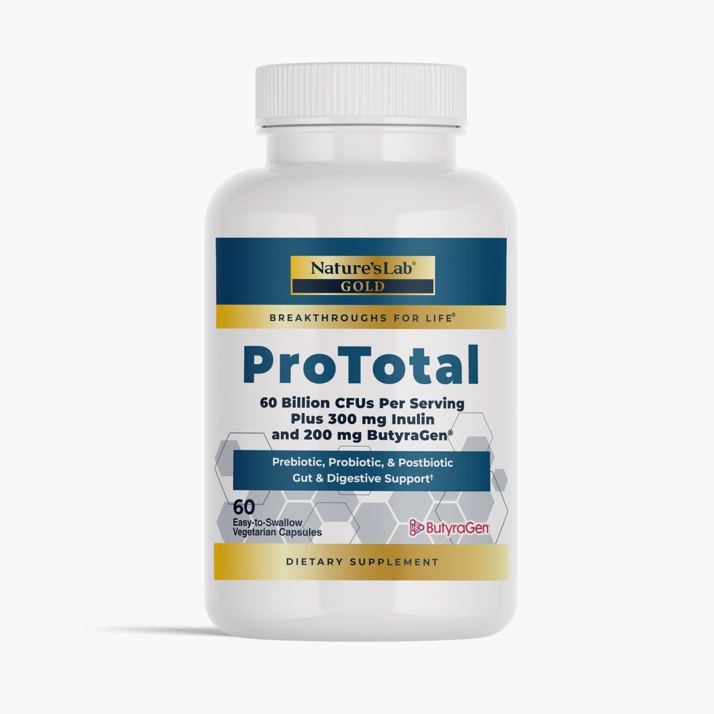 Nature's Lab Gold ProTotal - 60 δισεκατομμύρια CFU Probiotic, Prebiotic, Postbiotic, Synbiotic - με Butyragen (Άμεση γεννήτρια Butyrate) 60 Ct