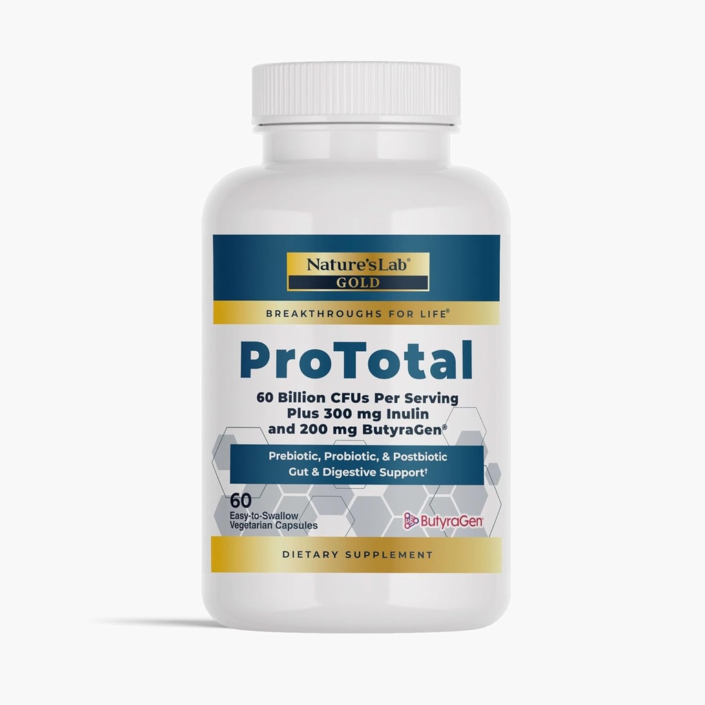 Nature's Lab Gold ProTotal - 60 δισεκατομμύρια CFU Probiotic, Prebiotic, Postbiotic, Synbiotic - με Butyragen (Άμεση γεννήτρια Butyrate) 60 Ct