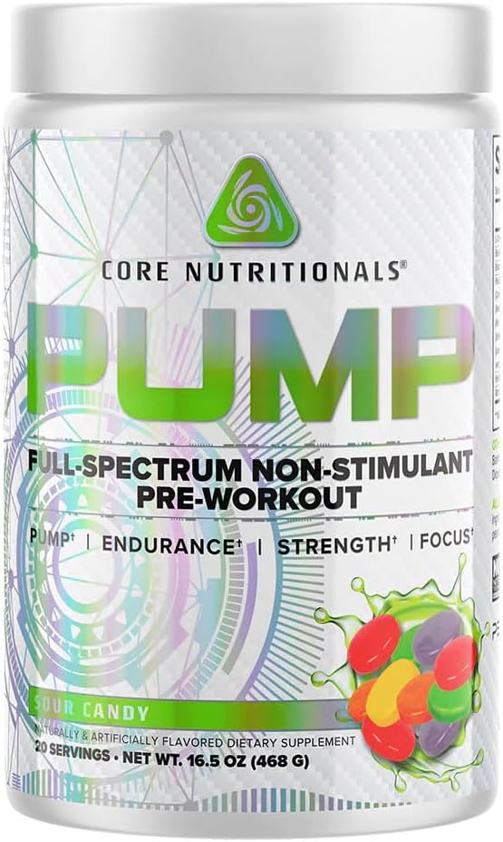 Core Nutritional Pump Full-Spectrum Non-Stimulant Pre-Wortout, με N03T Nitrate, Peak02, Alpha GPC, για μέγιστη αντλία, δύναμη, και απόδοση 20 σερβιρίσματος (Sour Candy)
