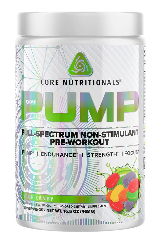 Core Nutritional Pump Full-Spectrum Non-Stimulant Pre-Wortout, με N03T Nitrate, Peak02, Alpha GPC, για μέγιστη αντλία, δύναμη, και απόδοση 20 σερβιρίσματος (Sour Candy)