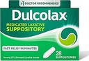 Dulcolax Stimulant Laxative Medicated Suppositories, Predictable & Effective Constipation Relief, Bisacodyl 10 mg, 28 Count, Stimulant Laxatives
