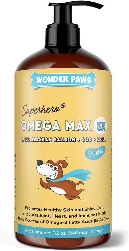 Fish Oil Wonder Paws για σκύλους - Ωμέγα 3 για σκύλους από τον σολομό της Αλάσκας, Cod & Krill Oil - EPA DHA λιπαρά οξέα - λιγότερο χύτευση & φαγούρα - δέρμα, κοινή, ανοσοποιητική & καρδιακή υγεία - συμπλήρωμα υγρού (32 oz)
