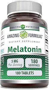 Amazing Formulas Melatonin Supplement | Unflavored | 5 Mg | 180 Tablets | Non-GMO | Gluten Free | Made in USA