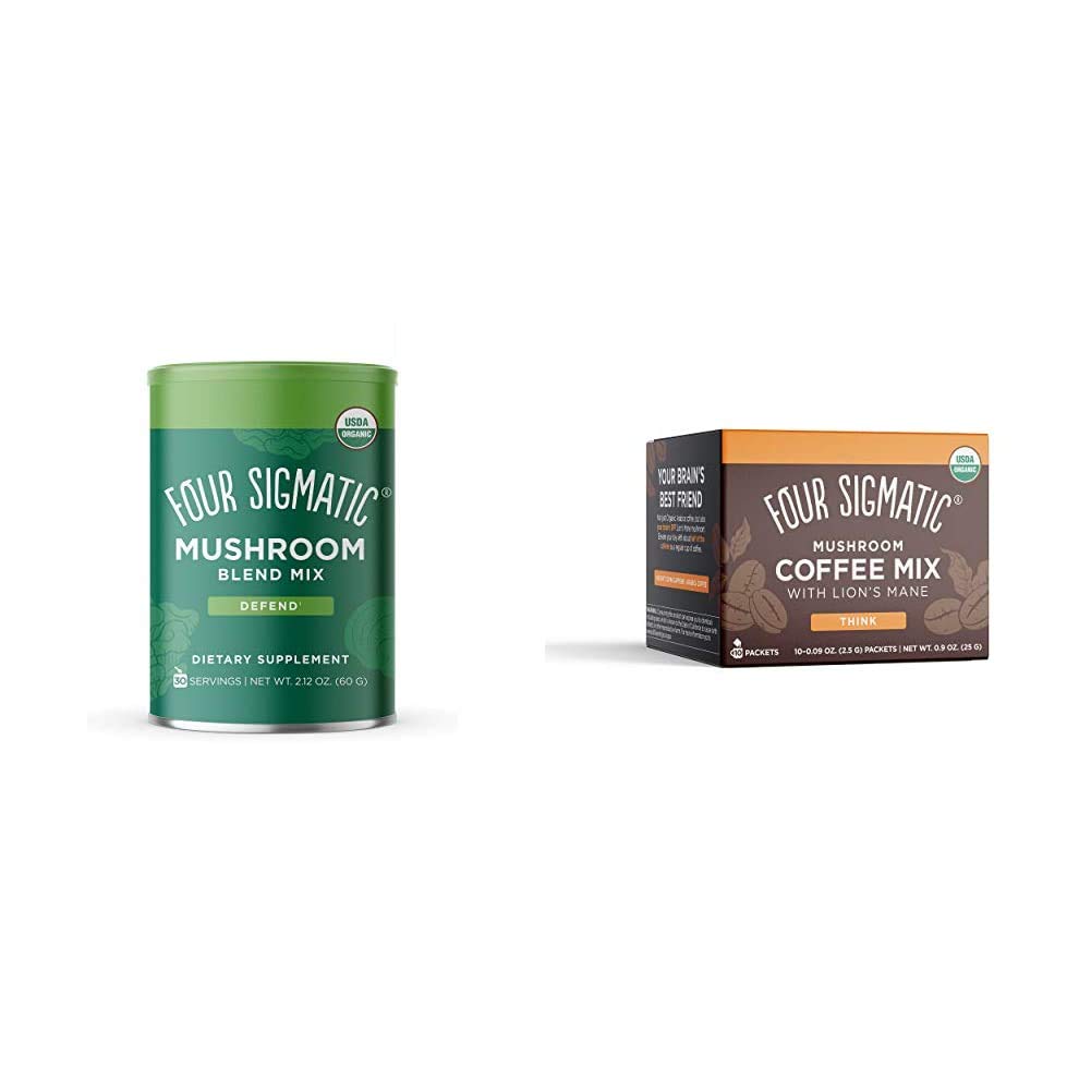 Mushroom Blend Defend Mix by Four Sigmatic | Organic Mushroom Powder Complex Bundle with Instant Mushroom Coffee (10 Count)