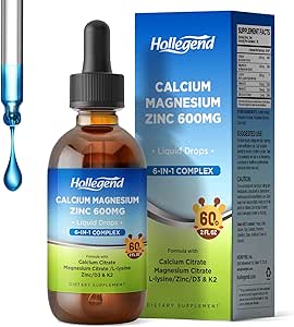 Liquid Calcium Citrate Drops with L-Lysine 500mg, Magnesium & Zinc, Calcium Citrate 600mg Supplement with Vitamin D3 & K2 for Kids & Adults, 2 Fl Oz
