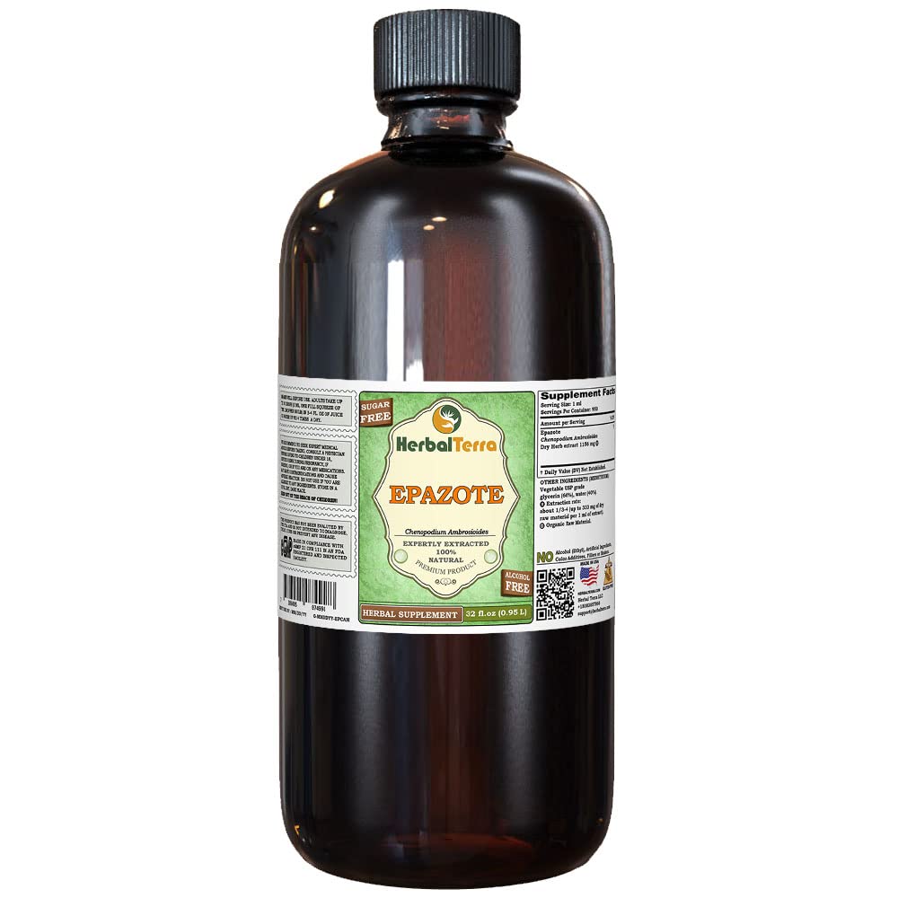 Epazote (Chenopodium Ambrosioides) Glycerite, Organic Dried Herb Alcohol-Free Liquid Extract (Brand Name: HerbalTerra, Proudly Made in USA) 32 fl.oz (0.95 l)