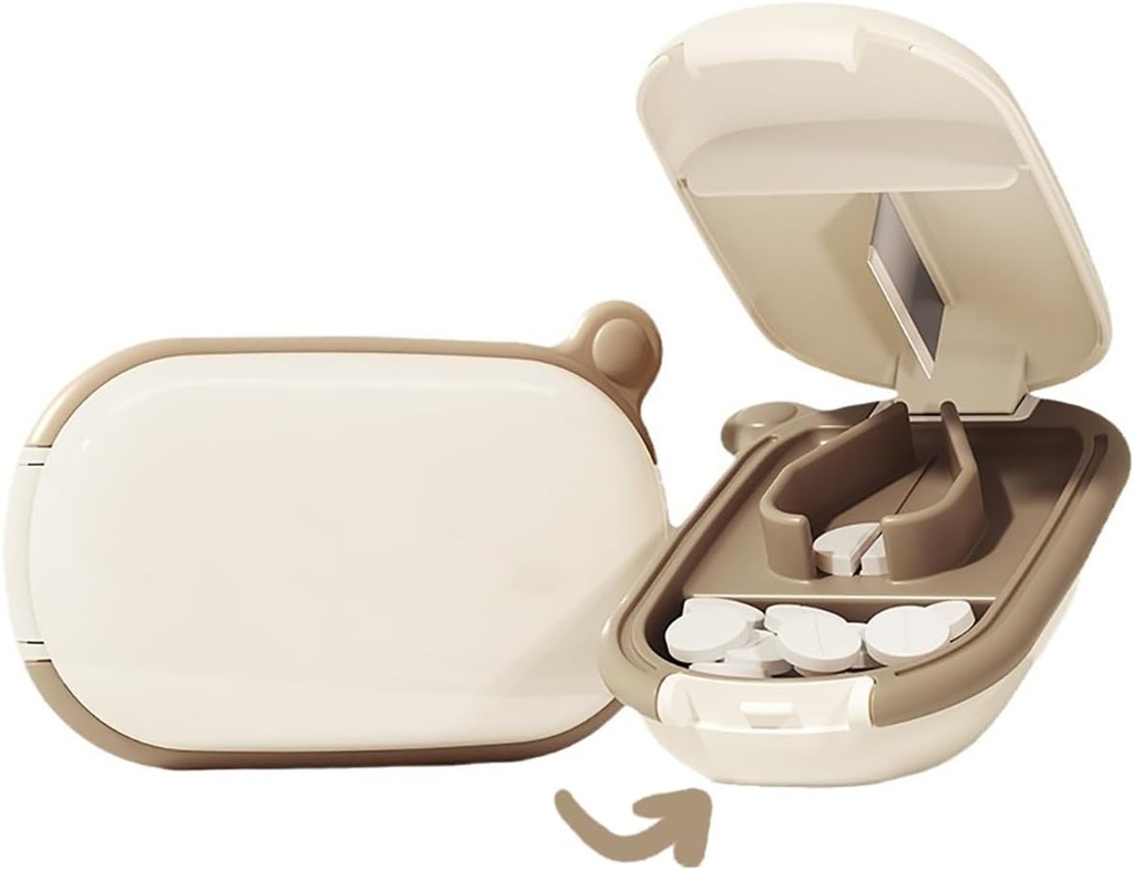 MURRI&MURRDI Μικρός κόπτης χαπιών, χαπιών Splitter Κοπτικό χαπιών για μικρά ή μεγάλα χάπια, Φορητός κόπτης ιατρικής για τον κόφτη πουλιών τσέπης για βιταμίνες, δισκία, φάρμακα (A Caramel)