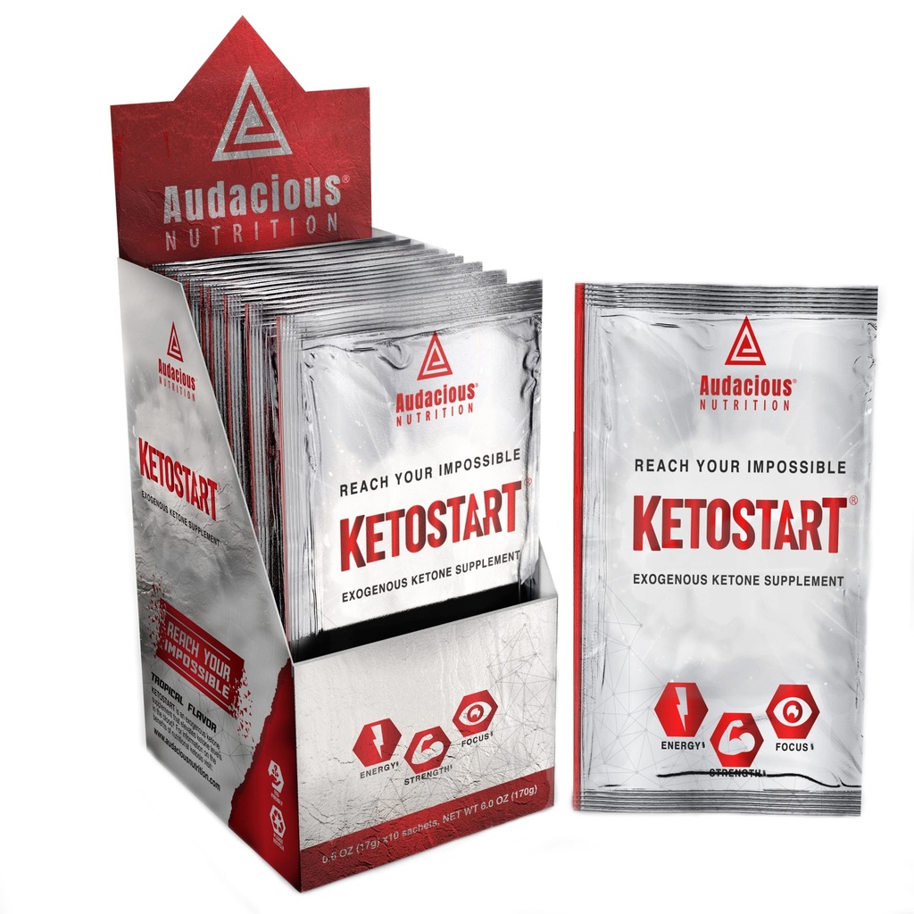 KetoStart | Exogenous Ketones Powder with Electrolytes | Caffeine Free | Tropical Flavor Electrolyte Powder for Energy, Strength & Focus (10x Ketones Drink Mix Packets)