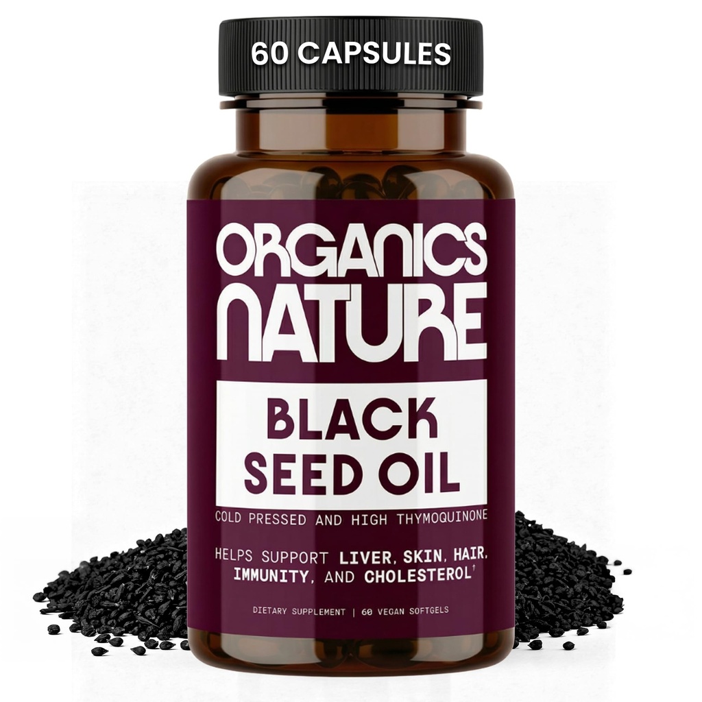 ORGANICS ΦΥΣΗ Black Seed Oil Κάψουλες 1000MG ανά υπηρεσία Vegan Softgels, Hair, Skin, & Heart Support, Nigella Sativa - 100% κρύο πιεσμένο Cumin Seed Oil Caps High Thymoquinone, Omega 3s
