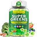 Organic Super Greens Daily Superfood Gummies + Probiotics, Spirulina, Chlorella Spinach Broccoli, Prebiotic Fiber, Mushroom -Rich in Vitamins - Adults & Teens Digestive, Focus, Energy, No Sugar, 60Cts