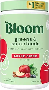 Bloom Nutrition Superfood Greens Powder, Digestive Enzymes με Προβιοτικά και Πρεβιοτικά, Gut Health, Bloating Relief for Women, Chlorella, Green Juice Mix with Beet Root Powder, 25 SVG, Apple Cider