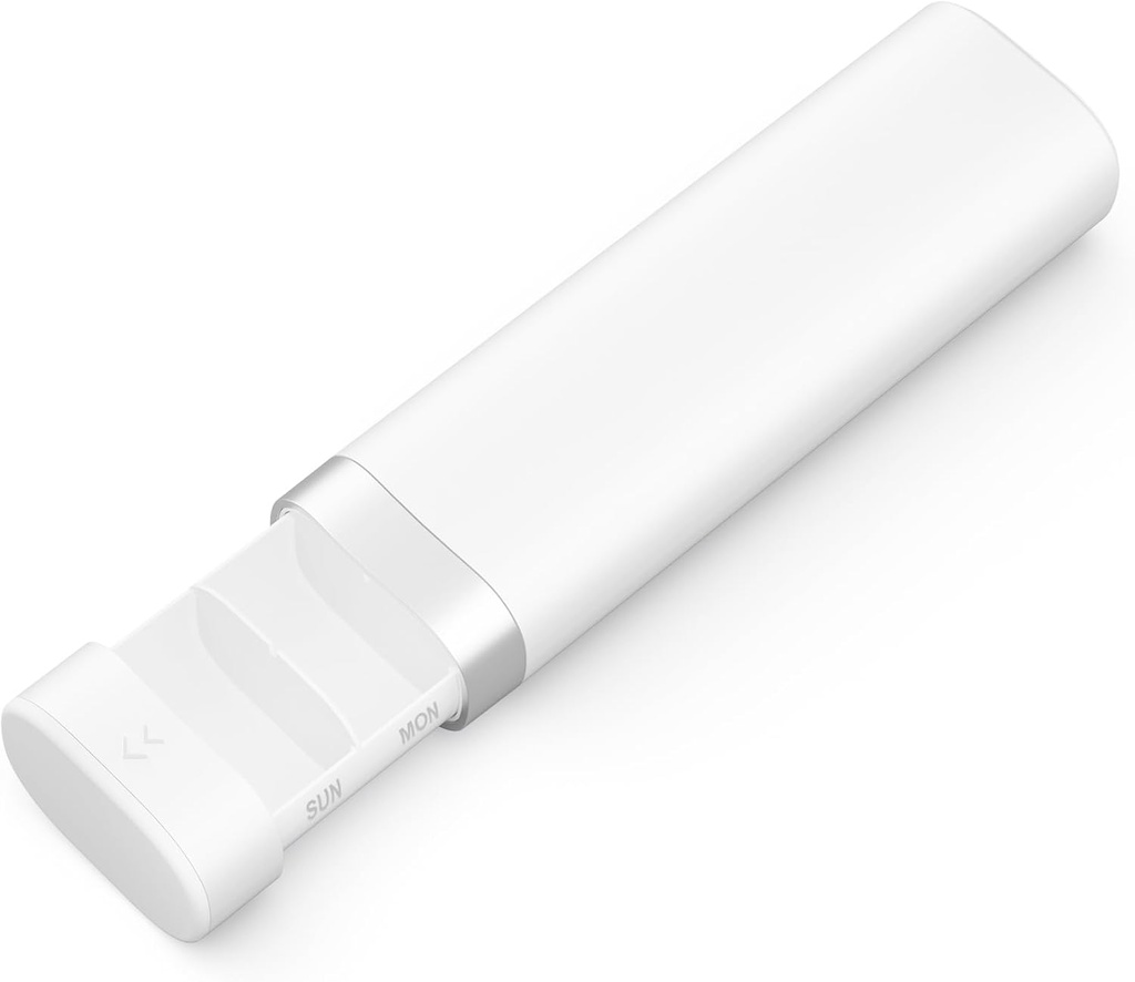 Odaro Weekly Travel Pill Organizer, Small Pill Box 7 Day, Daily Medicine Organizer Box, 7 Compartments to Hold Medicine, Vitamin and Supplement - White