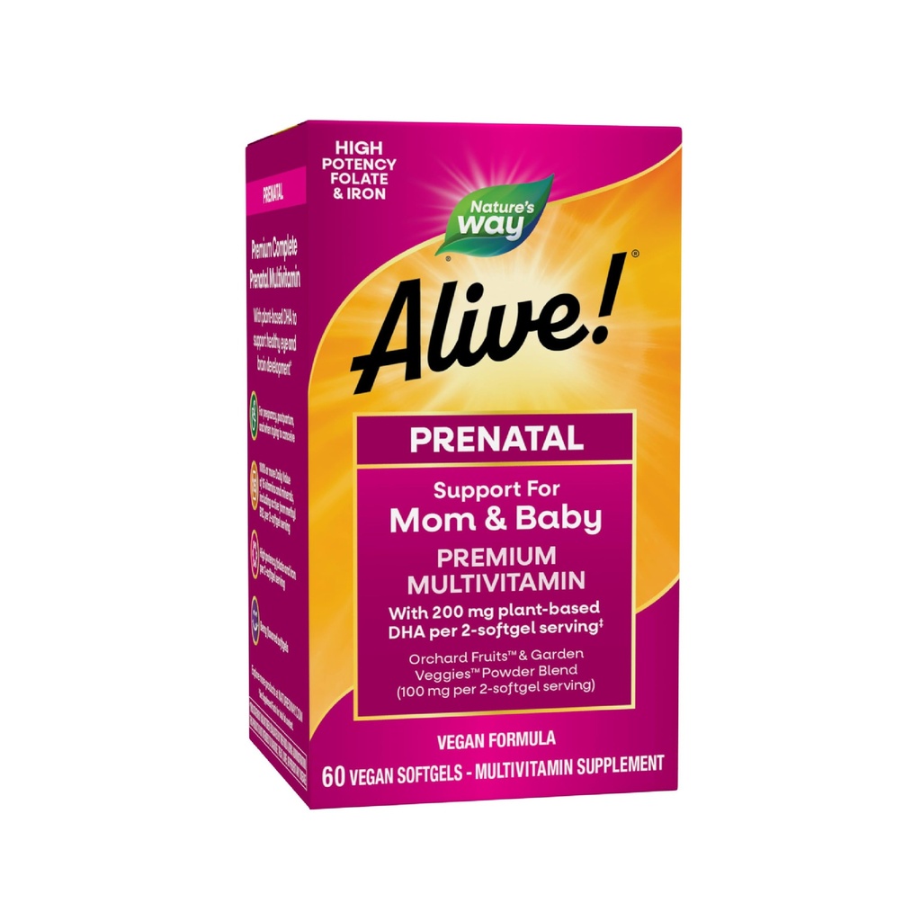 Nature's Way Alive! Complete Premium Prenatal Multivitamins for Women, Healthy Eye and Brain Development*, 60 Vegan Softgels
