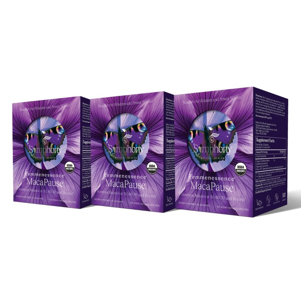 Femmenessence® MacaPause® – Clinically Proven Postmenopausal Organic Vegan Supplement for Natural Hormone Balance, Menopause Symptom Relief, Bone & Heart Health (360 Capsules, 90 Day Supply)