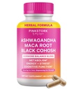 Pink Stork Ashwagandha, Maca Root & Black Cohosh | Perimenopause + Hormone Support Supplement for Women | Mood, Stress, Adrenal & Cortisol Support - 60 Capsules
