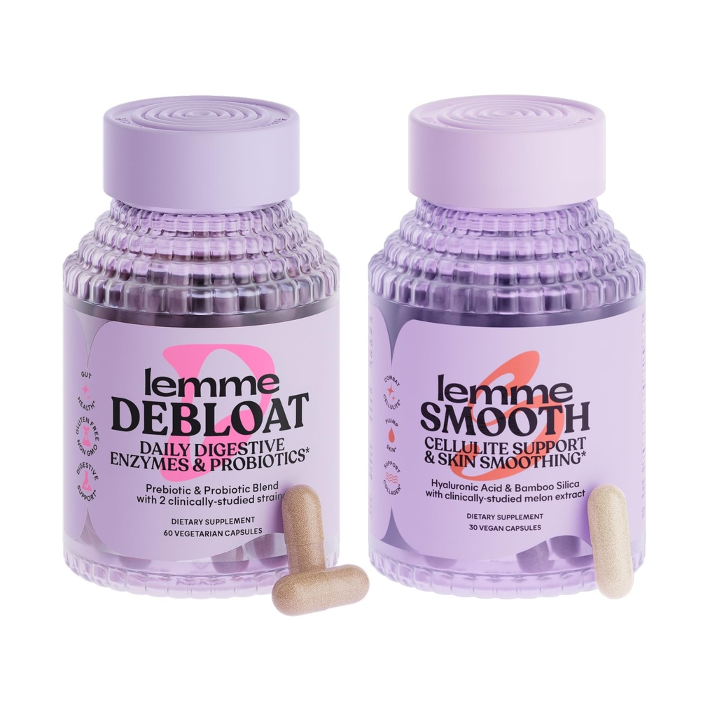 Lemme Debloat and Smooth Bundle - Prebiotic, Probiotic & Digestive Enzyme Capses for Bloating & Gas Relief, Reduce Cellulite, Plump Skin, Smooth Cellulite
