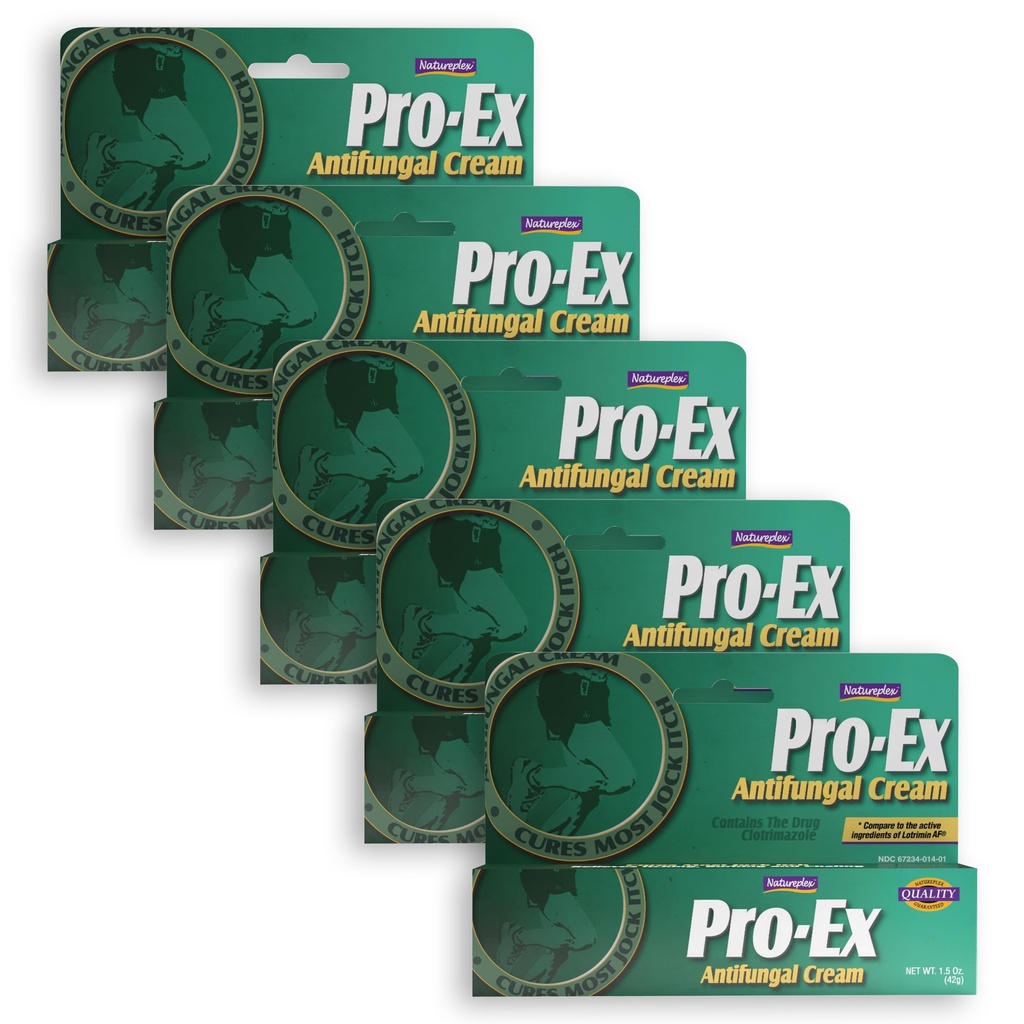 Natureplex Pro-Ex Antifungal Cream 1% Clotrimazole (Pack of 5) - Extra Strength Jock Itch, Athlete’s Foot & Ringworm Treatment, Made in USA