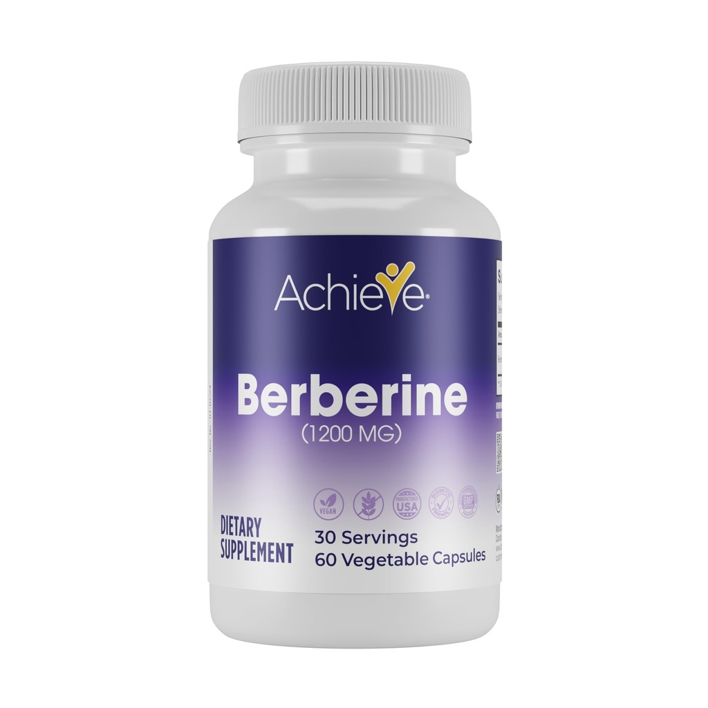 Achieve Berberine 1200 mg Capsules – Daily Wellness & Energy Support, Non-GMO, 60 Count