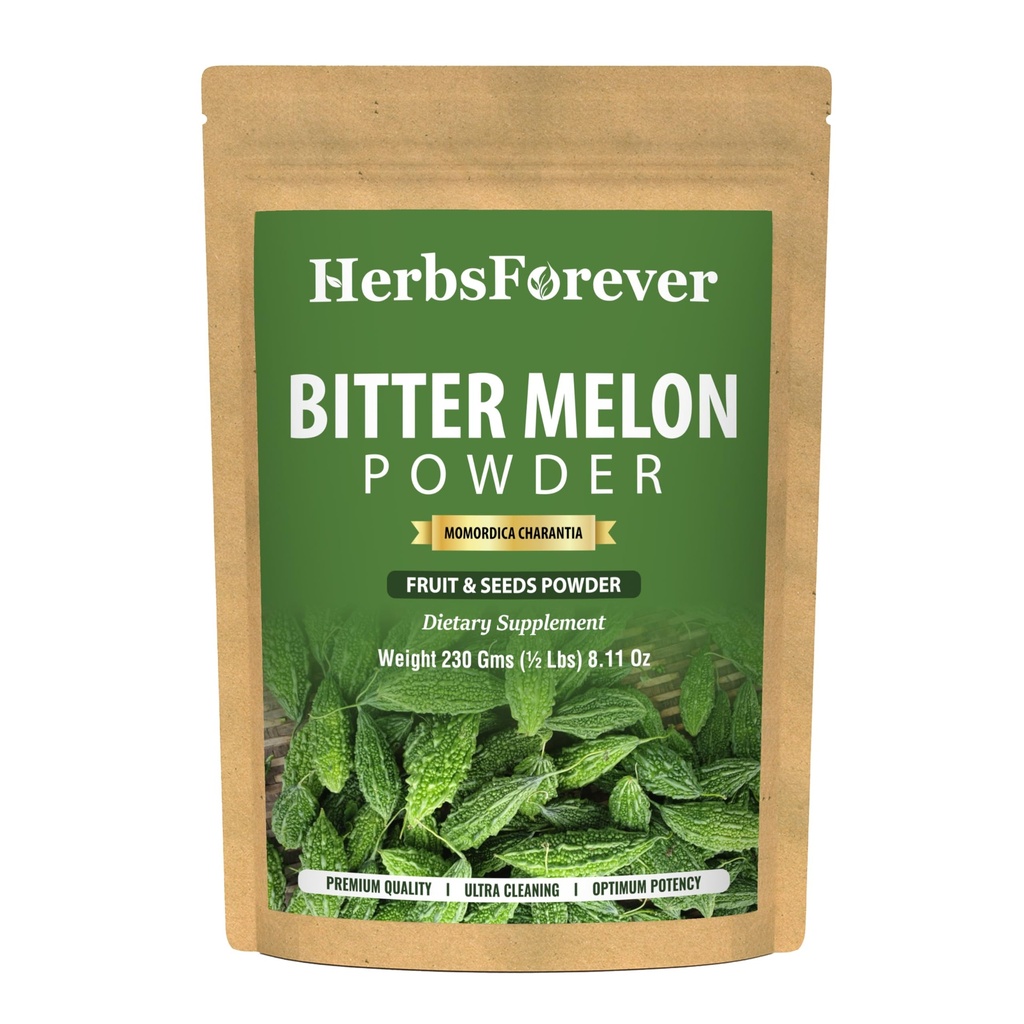 HerbsForever Bitter Melon Powder Fruit & Seeds- Carb Control, Rich in Vitamin Mineral & Bitter - Wild Harvested -Non GMO, Vegan- 2X Potency | Ultra Clean |Fresh Seasonal | Steam Sterilized |16oz-1LBS