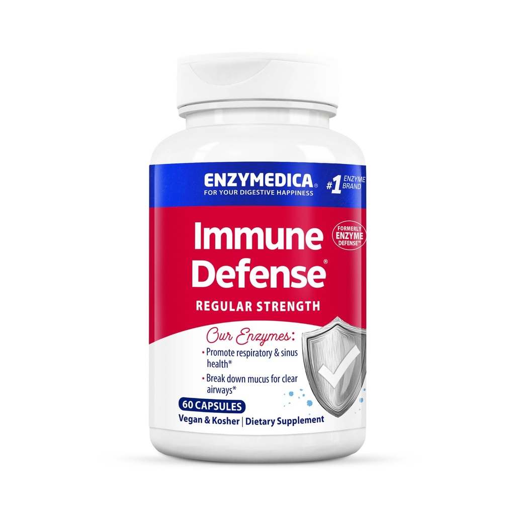 Enzymedica Immune Defense Regular Strength Caps - Proteolytic Enzyme Supplement for Men & Women, Immune Health Support Supplement with Protease, Catalase, Serrapeptase & Mucolase, Vegan - 60 Capsules
